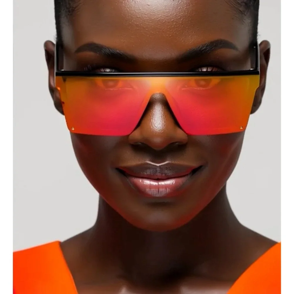 Oversized Shield Sunglasses Flat Top Mirrored‎ Lens Fashion Sun Glasses Luxury